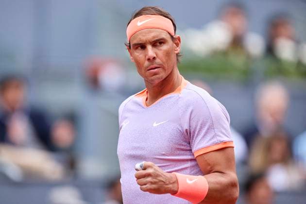 Mutua Madrid Open - Day Four Rafael Nadal of Spain reacts after winning a point against Darwin Blanch of United States during day four of the Mutua Madrid Open 2024 at Caja Magica on April 25, 2024, in Madrid, Spain. Madrid Caja Magica Madrid Spain RL_MMO24_01264 Copyright: xRicardoxLarreinax