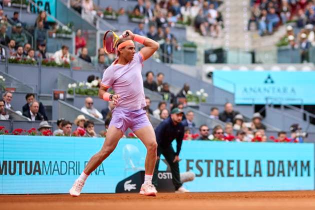 Mutua Madrid Open - Day Four Rafael Nadal of Spain returns a shot against Darwin Blanch of United States during day four of the Mutua Madrid Open 2024 at Caja Magica on April 25, 2024, in Madrid, Spain. Madrid Caja Magica Madrid Spain RL_MMO24_01266 Copyright: xRicardoxLarreinax