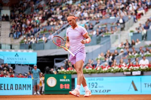 Mutua Madrid Open - Day Four Rafael Nadal of Spain reacts after winning a point against Darwin Blanch of United States during day four of the Mutua Madrid Open 2024 at Caja Magica on April 25, 2024, in Madrid, Spain. Madrid Caja Magica Madrid Spain RL_MMO24_01267 Copyright: xRicardoxLarreinax
