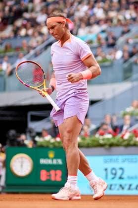 Mutua Madrid Open - Day Four Rafael Nadal of Spain reacts after winning a point against Darwin Blanch of United States during day four of the Mutua Madrid Open 2024 at Caja Magica on April 25, 2024, in Madrid, Spain. Madrid Caja Magica Madrid Spain RL_MMO24_01269 Copyright: xRicardoxLarreinax