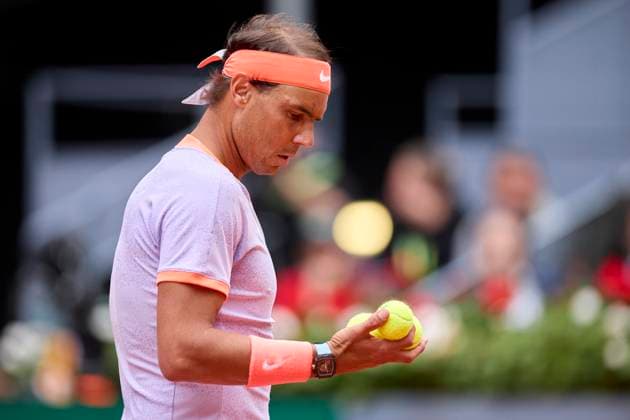 Mutua Madrid Open - Day Four Rafael Nadal of Spain checks the balls against Darwin Blanch of United States during day four of the Mutua Madrid Open 2024 at Caja Magica on April 25, 2024, in Madrid, Spain. Madrid Caja Magica Madrid Spain RL_MMO24_01283 Copyright: xRicardoxLarreinax
