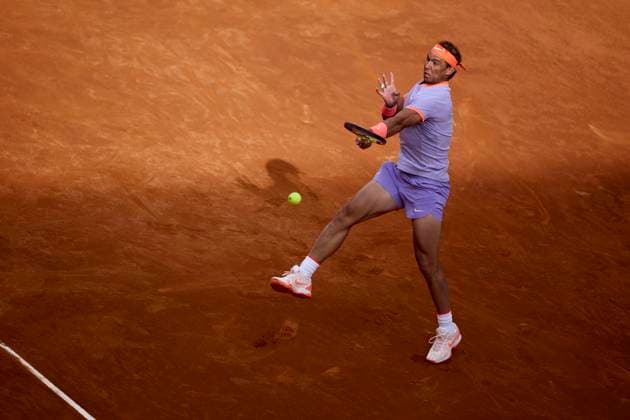 Mutua Madrid Open - Day Four Rafael Nadal of Spain returns a shot against Darwin Blanch of United States during day four of the Mutua Madrid Open 2024 at Caja Magica on April 25, 2024, in Madrid, Spain. Madrid Caja Magica Madrid Spain RL_MMO24_01308 Copyright: xRicardoxLarreinax