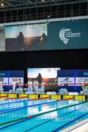 Schwimm- und Sprunghalle im Europasportpark GER, 135. Deutsche Meisterschaften Schwimmen, Schwimmen, 25.04.2024 GER, 135. Deutsche Meisterschaften Schwimmen, Schwimmen, 25.04.2024 Berlin *** Swimming and diving hall in Europasportpark GER, 135 German Swimming Championships, Swimming, 25 04 2024 GER, 135 German Swimming Championships, Swimming, 25 04 2024 Berlin Copyright: xEibner-Pressefoto JadrankoxMarjax EP_JMC