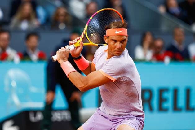 April 25, 2024, Madrid, Madrid, SPAIN: Rafael Nadal of Spain in action against Darwin Blanch of USA during the Mutua Madrid Open 2024, ATP, Tennis Herren Masters 1000 and WTA, Tennis Damen 1000, tournament celebrated at Caja Magica on April 25, 2024 in Madrid, Spain. Madrid SPAIN - ZUMAa181 20240425_zaa_a181_069 Copyright: xIrinaxR.xHipolitox