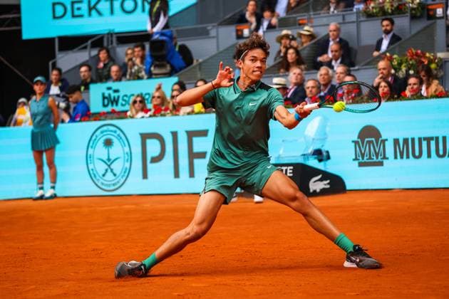 Rafael Nadal Vs Darwin Blanch in Usera, Spain - 25 Apr 2024 Darwin Blanch of the USA plays against Rafael Nadal of Spain (not pictured) on Day Four of the Mutua Madrid Open 2024 tournament at La Caja Magica. ( Nadal Won 2-0) Usera Spain Copyright: xMiguelxReisx xSOPAxImagesx Mutua Madrid Open MR -0975