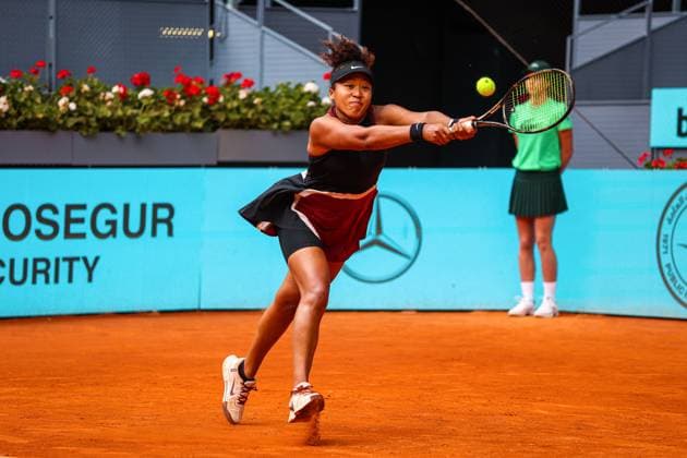 April 25, 2024, Usera, Madrid, Spain: Naomi Osaka of Japan plays against Liudmila Samsonova of Russia (not pictured) on Day Four of the Mutua Madrid Open 2024 tournament at La Caja Magica. Liudmila Won 2-1 Usera Spain - ZUMAs197 20240425_aaa_s197_368 Copyright: xMiguelxReisx