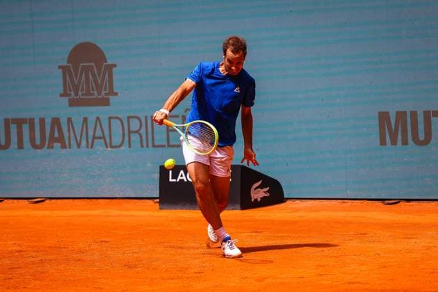 April 25, 2024, Usera, Madrid, Spain: Richard Gasquet of France plays against Lorenzo Sonego of Italy (not pictured) on Day Four of the Mutua Madrid Open 2024 tournament at La Caja Magica. Usera Spain - ZUMAs197 20240425_aaa_s197_427 Copyright: xMiguelxReisx