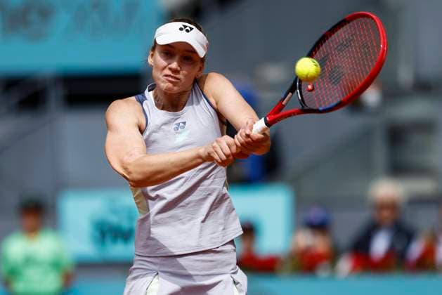 April 26, 2024, Madrid, Madrid, SPAIN: Elena Rybakina of Kazakhstan in action against Lucia Bronzetti of Italy during the Mutua Madrid Open 2024, ATP, Tennis Herren Masters 1000 and WTA, Tennis Damen 1000, tournament celebrated at Caja Magica on April 26, 2024 in Madrid, Spain. Madrid SPAIN - ZUMAa181 20240426_zaa_a181_004 Copyright: xIrinaxR.xHipolitox