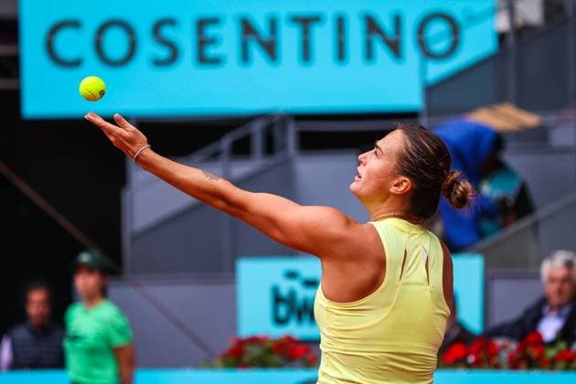 Mutua Madrid Open 2024: Magda Linette Vs Aryna Sabalenka in Spain - 26 Apr 2024 Aryna Sabalenka of Belarus plays against Magda Linette of Poland on Day Five of the Mutua Madrid Open 2024 tournament at La Caja Magica. Final score; Magda Linette 1:2 Aryna Sabalenka. Usera Spain Copyright: xMiguelxReisx xSOPAxImagesx Mutua Madrid Open MR -9273
