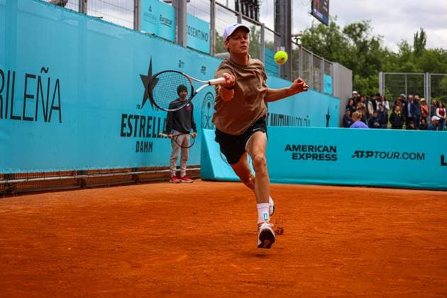 Mutua Madrid Open 2024: Casper Ruud Vs Jannik Sinner in Spain - 26 Apr 2024 Jannik Sinner of Italy practice against Casper Ruud of Norway on Day Five of the Mutua Madrid Open 2024 tournament at La Caja Magica. Usera Spain Copyright: xMiguelxReisx xSOPAxImagesx Mutua Madrid Open MR -3545