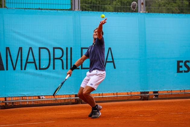 Mutua Madrid Open 2024: Casper Ruud Vs Jannik Sinner in Spain - 26 Apr 2024 Casper Ruud of Norway practice against Jannik Sinner of Italy on Day Five of the Mutua Madrid Open 2024 tournament at La Caja Magica. Usera Spain Copyright: xMiguelxReisx xSOPAxImagesx Mutua Madrid Open MR -3129