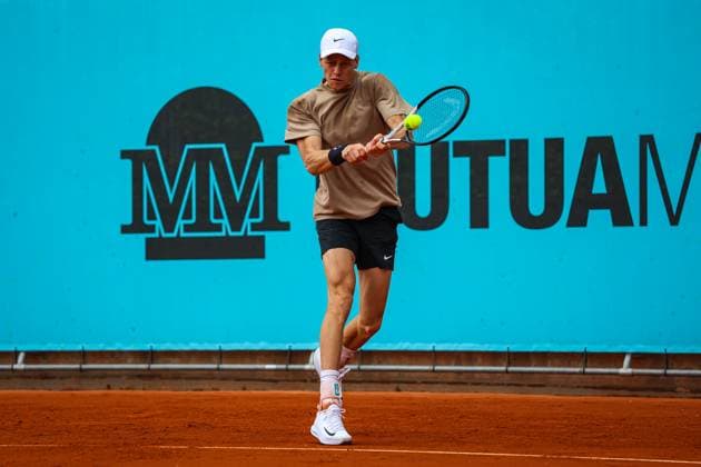 Mutua Madrid Open 2024: Casper Ruud Vs Jannik Sinner in Spain - 26 Apr 2024 Jannik Sinner of Italy practice against Casper Ruud of Norway on Day Five of the Mutua Madrid Open 2024 tournament at La Caja Magica. Usera Spain Copyright: xMiguelxReisx xSOPAxImagesx Mutua Madrid Open MR -3203