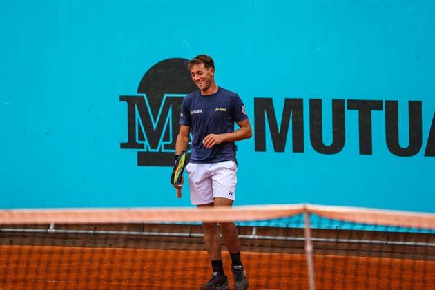 April 26, 2024, Usera, Madrid, Spain: Casper Ruud of Norway practice against Jannik Sinner of Italy on Day Five of the Mutua Madrid Open 2024 tournament at La Caja Magica. Usera Spain - ZUMAs197 20240426_aaa_s197_051 Copyright: xMiguelxReisx