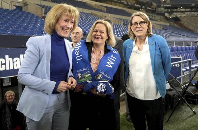 Federal Minister of the Interior Nancy Faeser visits the venue of the European Football Championship in Gelsenkirchen at the Arena AufSchalke FOR EDITORIAL PURPOSES ONLY p Mayor Katrin Welge with Federal Minister of the Interior Nancy Faeser visits one of the venues of the European Football Championship in Gelsenkirchen at the Arena AufSchalke on Friday, April 26, 2024 Photo Frank Oppitz FUNKE Foto Services p Sport Deutschland NRW Gelsenkirchen Copyright FrankxOppitz Copyright: FrankxOppitz doc7v61wd4ost41lfs5whqb ,EDITORIAL USE ONLY Copyright: FrankxOppitz
