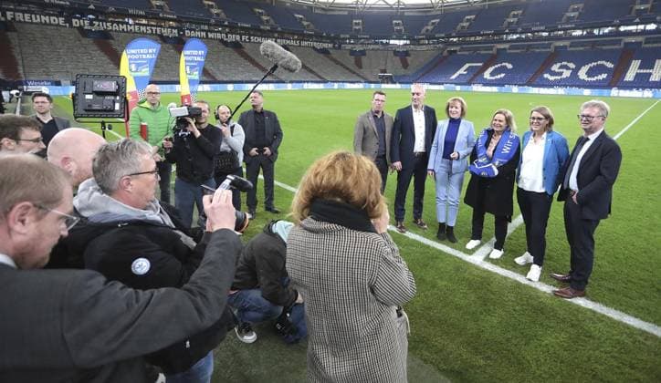 Federal Minister of the Interior Nancy Faeser visits the venue of the European Football Championship in Gelsenkirchen at the Arena AufSchalke FOR EDITORIAL PURPOSES ONLY p Mayor Katrin Welge with Federal Minister of the Interior Nancy Faeser visits one of the venues of the European Football Championship in Gelsenkirchen at the Arena AufSchalke on Friday, April 26, 2024 Photo Frank Oppitz FUNKE Foto Services p Sport Deutschland NRW Gelsenkirchen Copyright FrankxOppitz Copyright: FrankxOppitz doc7v61wd8jrhcdeced8cj ,EDITORIAL USE ONLY Copyright: FrankxOppitz