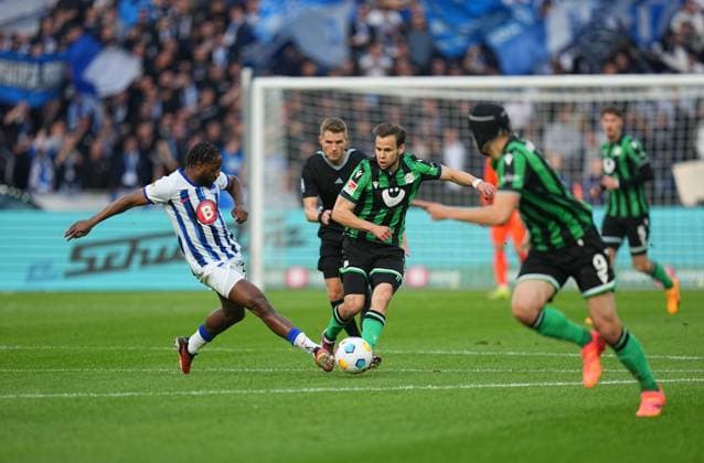 Deyovaisio Zeefuik Hertha Berlin and Max Christiansen Hannover 96 battle for the ball, 2 Bundesliga, Hertha BSC vs Hannover 96, Olympic Stadium on April 26, 2024 in Berlin, Germany Photo by Ulrik Pedersen DeFodi Images Deyovaisio Zeefuik Hertha Berlin and Max Christiansen Hannover 96 battle for the ball, 2 Bundesliga, Hertha BSC vs Hannover 96, Olympic Stadium on April 26, 2024 in Berlin, Germany Photo by Ulrik Pedersen DeFodi Images DFB DFL REGULATIONS PROHIBIT ANY USE OF PHOTOGRAPHS AS IMAGE SEQUENCES AND OR QUASI VIDEO Defodi 659 184618 01000474 Defodi-659 DFB DFL REGULATIONS PROHIBIT ANY USE OF PHOTOGRAPHS AS IMAGE SEQUENCES AND OR QUASI-VIDEO.