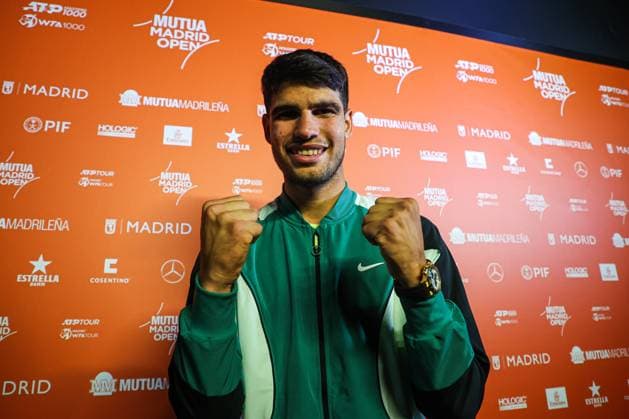 Carlos Alcaraz Post-Match in Madrid, Spain - 26 Apr 2024 Carlos Alcaraz of Spain seen after defeating Alexander Shevchenko of Kazakhstan on Day Five of the Mutua Madrid Open 2024 tournament at La Caja Magica. Usera Spain Copyright: xMiguelxReisx xSOPAxImagesx Mutua Madrid Open MR -2556
