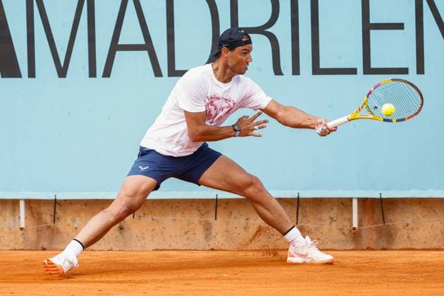 April 26, 2024, Madrid, Madrid, SPAIN: Rafael Nadal of Spain practices during the Mutua Madrid Open 2024, ATP, Tennis Herren Masters 1000 and WTA, Tennis Damen 1000, tournament celebrated at Caja Magica on April 26, 2024 in Madrid, Spain. Madrid SPAIN - ZUMAa181 20240426_zaa_a181_055 Copyright: xIrinaxR.xHipolitox