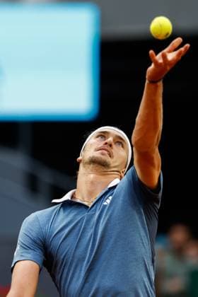 April 26, 2024, Madrid, Madrid, SPAIN: Alexander Zverev of Germany in action against Borna Coric of Croatia during the Mutua Madrid Open 2024, ATP, Tennis Herren Masters 1000 and WTA, Tennis Damen 1000, tournament celebrated at Caja Magica on April 26, 2024 in Madrid, Spain. Madrid SPAIN - ZUMAa181 20240426_zaa_a181_082 Copyright: xIrinaxR.xHipolitox