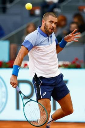 April 26, 2024, Madrid, Madrid, SPAIN: Borna Coric of Croatia in action against Alexander Zverev of Germany during the Mutua Madrid Open 2024, ATP, Tennis Herren Masters 1000 and WTA, Tennis Damen 1000, tournament celebrated at Caja Magica on April 26, 2024 in Madrid, Spain. Madrid SPAIN - ZUMAa181 20240426_zaa_a181_085 Copyright: xIrinaxR.xHipolitox