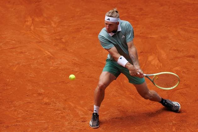 April 26, 2024, Madrid, Spain: Alejandro Davidovich plays against Juncheng Shang (not pictured) during their match on Day 5 of the Mutua Madrid Open at Caja Magica Stadium. Madrid Spain - ZUMAs197 20240426_aaa_s197_099 Copyright: xGuillermoxMartinezx