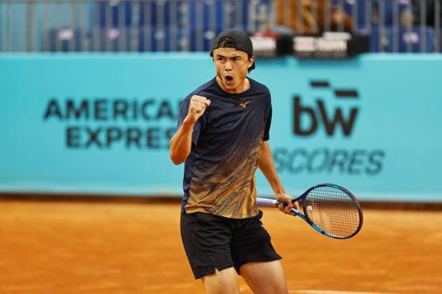 Taro Daniel (JPN), APRIL 26, 2024 - Tennis : Taro Daniel celebrate after point during singles round of 64 match against Tallon Griekspoor on the ATP, Tennis Herren tour Masters 1000 Mutua Madrid Open tennis tournament at the Caja Magica in Madrid, Spain. Noxthirdxpartyxsales  (251365457)