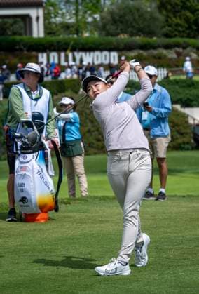 April 26, 2024, Los Angeles, California, USA: LUCY LI tees off during Round 2 of the 2024 JM Eagle LA Championship in Los Angeles. News - April 26, 2024  - ZUMAh234 20240426_zsp_h234_011 Copyright: xMarkxEdwardxHarrisx