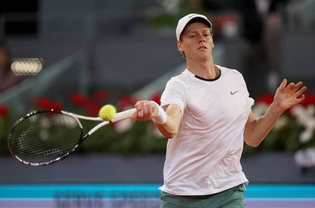 Jannik Sinner of Italy in action Mutua Madrid Open, Day 6, Tennis, La Caja Magica, Madrid, Spain - 27 Apr 2024  Copyright: xEllaxLing Shutterstockx 14447601d
