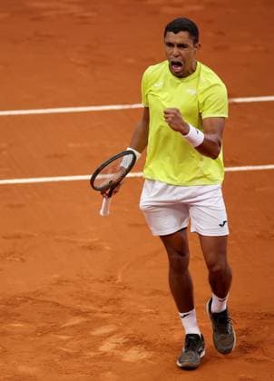 Sport Themen der Woche KW17 Thiago Monteiro of Brazil celebrates Mutua Madrid Open, Day 6, Tennis, La Caja Magica, Madrid, Spain - 27 Apr 2024  Copyright: xEllaxLing Shutterstockx 14447601w