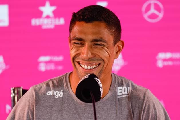 April 27, 2024, Madrid, Madrid, SPAIN: Thiago Monteiro of Brazil attends the media during his press conference, PK, Pressekonferenz during the Mutua Madrid Open 2024, ATP, Tennis Herren Masters 1000 and WTA, Tennis Damen 1000, tournament celebrated at Caja Magica on April 27, 2024 in Madrid, Spain. Madrid SPAIN - ZUMAa181 20240427_zaa_a181_013 Copyright: xIrinaxR.xHipolitox