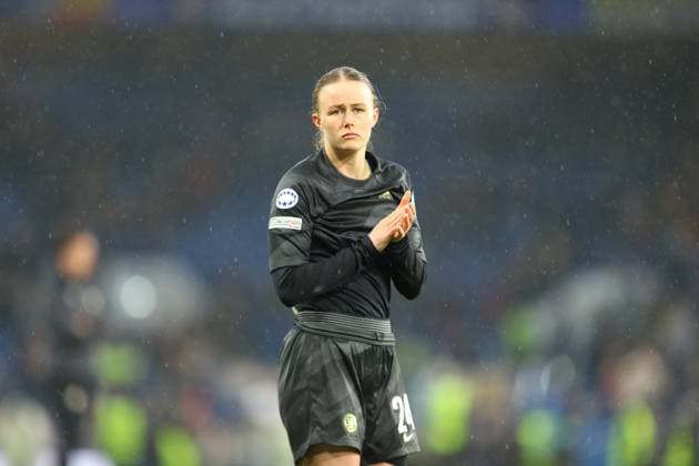 27th April 2024; Stamford Bridge, London, England: UEFA Womens Champions League Football, Semi Final, Second Leg, Chelsea versus Barcelona; goalkeeper Hannah Hampton of Chelsea thanking the fans after the match.  ActionPlus12635749 KatiexChan