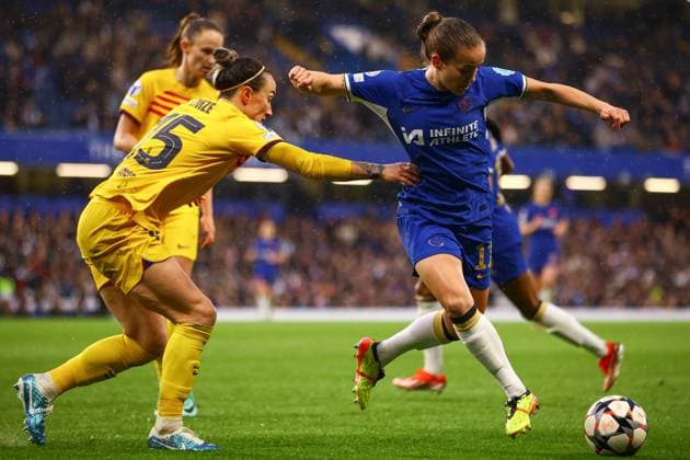 Chelsea Women v FC Barcelona, Barca Women UEFA Womens Champions League Guro Reiten of Chelsea Women and Lucy Bronze of FC Barcelona Women during the UEFA Womens Champions League Semi-final Second Leg match at Stamford Bridge, London Copyright: xChrisxMyattx FIL-20094-0064 UK Newspapers OUT