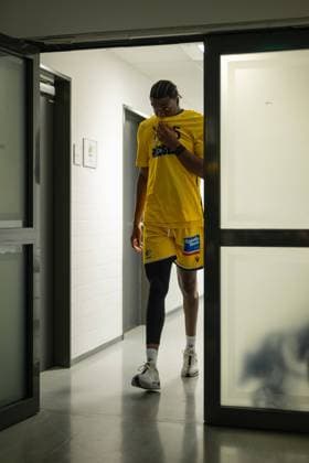 Ariel Hukporti MHP Riesen Ludwigsburg, 15 , GER, MHP Riesen Ludwigsburg vs Niners Chemnitz, Basketball, Bundesliga, easycredit BBL, Matchday 30, Season 2023 2024, 27 04 2024, GER, MHP Riesen Ludwigsburg vs Niners Chemnitz, Basketball, Bundesliga, easycredit BBL, Matchday 30, Season 2023 2024, 27 04 2024 Ludwigsburg Copyright: xEibner-Pressefoto SaschaxWaltherx EP_EER