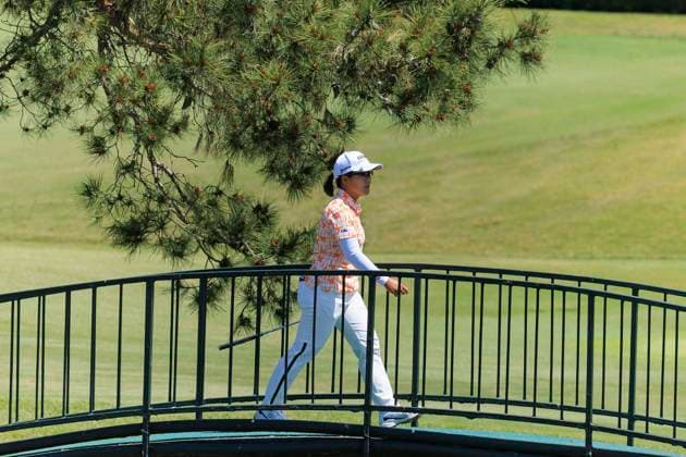 April 27, 2024, Los Angeles, California, USA: Nasa Hataoka walks across a bridge after putting the ball on hole 15th for an eagle during Round 3 of the JM Eagle LA Championship presented by Plastpro on Saturday April 27, 2024 at the Wilshire Country Club in Los Angeles, California. JAVIER ROJAS PI Los Angeles U.S - ZUMAp124 20240427_zaa_p124_005 Copyright: xJavierxRojasx