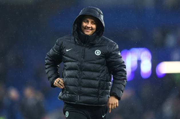 Chelsea gegen Barcelona Frauen 27. April 2024, London UEFA Women™s Champions League, Halbfinale, Rückspiel Chelsea gegen Barcelona Frauen Sam Kerr von Chelsea Foto Charlotte Wilson Abseits London UK  Copyright: xCharlottexWilsonx xOffsidexOffside