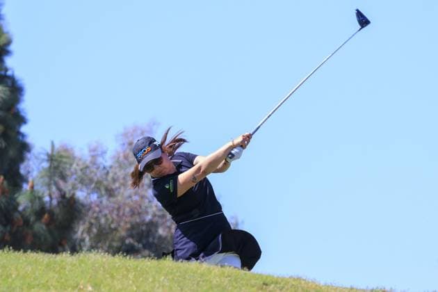 April 27, 2024, Los Angeles, California, USA: Mina Harigae tees off during Round 3 of the JM Eagle LA Championship presented by Plastpro on Saturday April 27, 2024 at the Wilshire Country Club in Los Angeles, California. ARIANA RUIZ PI Los Angeles U.S - ZUMAp124 20240427_zaa_p124_012 Copyright: xArianaxRuizx