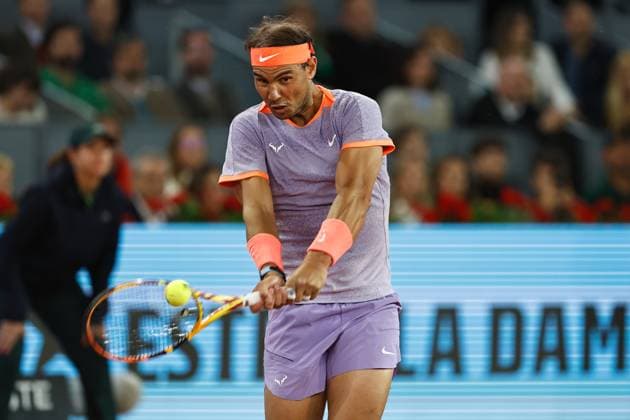 Rafael Nadal (ESP), APRIL 27, 2024 - Tennis : Rafael Nadal during singles round of 64 match against Alex De Minaur on the ATP, Tennis Herren tour Masters 1000 Mutua Madrid Open tennis tournament at the Caja Magica in Madrid, Spain. Noxthirdxpartyxsales  (251465669)