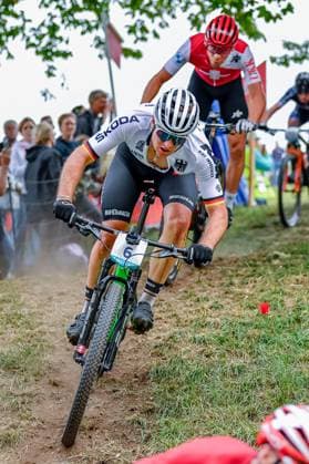GER, Cycling Mountain Bike Mens Cross-Country (Radfahren Mountainbike, Maenner Cross-Country), European Championships Munich 2022, 19.08.2022. SCHWARZBAUER Luca (GER). GER, Cycling Mountain Bike Mens Cross-Country (Radfahren Mountainbike, Maenner Cross-Country), European Championships Munich 2022, 19.08.2022. Photo: EIBNER Heike Feiner Munich Germany Content not available for redistribution in The Netherlands directly or indirectly through any third parties. Copyright: xBSRxAgencyx