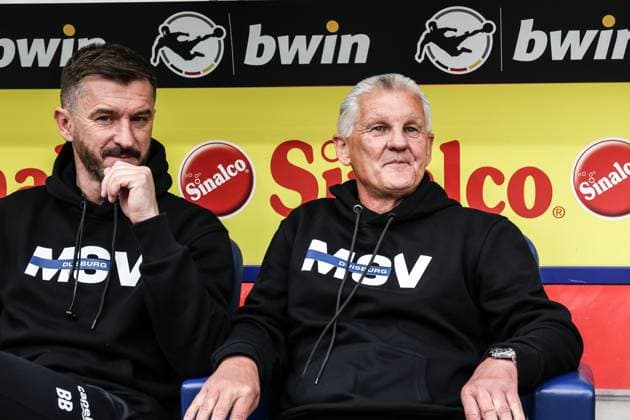 Sport, Football, 3 Liga Season 2023 24 35 Matchday MSV Duisburg SV Sandhausen 27 04 2024, schauinsland reisen arena Branimir Bajic Head of Licensed Team, MSV Duisburg Uwe Schubert Interim Coach, Head of NLZ MSV Duisburg Duisburg schauinsland reisen arena North Rhine-Westphalia Germany