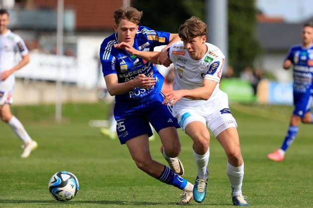 SOCCER - BL, Hartberg vs A.Klagenfurt HARTBERG,AUSTRIA,28.APR.24 - SOCCER - ADMIRAL Bundesliga, championship group, TSV Hartberg vs SK Austria Klagenfurt. Image shows Julian Halwachs (Hartberg) and Jannik Robatsch (A.Klagenfurt).  GEPAxpictures xMarioxBuehner-Weinrauch