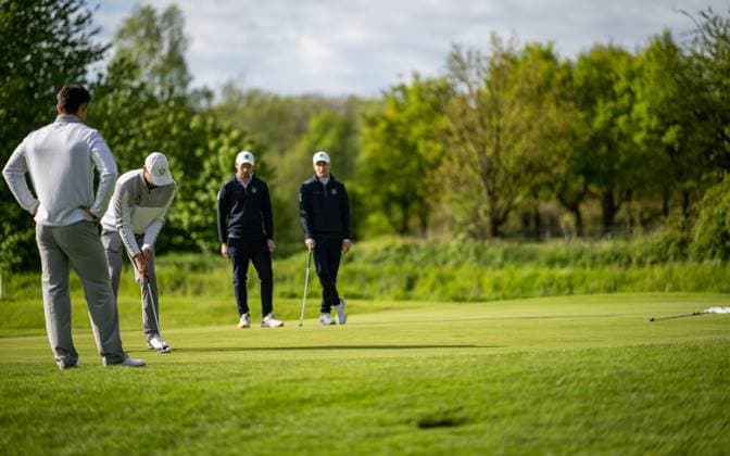 Golf, Season 2023 24, NRW Championships, 28 04 2024, Willy Schniedwind Team Prize, Men, Organizer GC Wasserburg Anholt f l Richard Schumann Essen Heidhausen , Robert Bunnefeld Essen Heidhausen , Christian Hellwig GC Hubbelrath , Maximilian Wilms GC Hubbelrath , Anholt Sportanlage GC Wasserburg Anholt Nordrhein Westfalen Germany 240428_go_gc-wasserburg-anholt_nrw-meisterschaften_29557