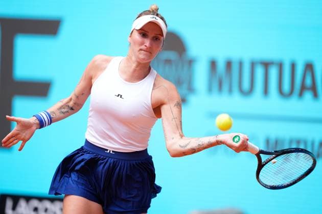 April 28, 2024, Madrid, Madrid, SPAIN: Marketa Vondrousova of Czech Republic in action against Mirra Andreeva of Russia during the Mutua Madrid Open 2024, ATP, Tennis Herren Masters 1000 and WTA, Tennis Damen 1000, tournament celebrated at Caja Magica on April 28, 2024 in Madrid, Spain. Madrid SPAIN - ZUMAa181 20240428_zaa_a181_055 Copyright: xOscarxJ.xBarrosox