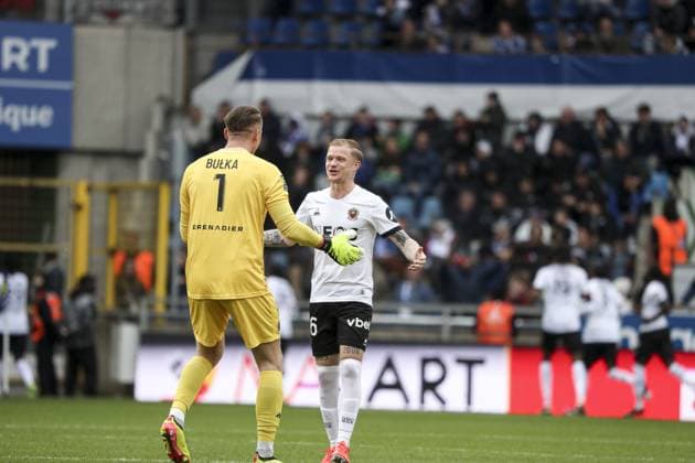Joie des joueurs du Niza BARD MELVIN 26 apres le but de COSTA SANTOS DANTE 4 FOOTBALL : Ligue 1 RC Strasbourg vs Niza - 28 04 2024 (Strasbourg - France) ElyxandroCegarra Panoramic 