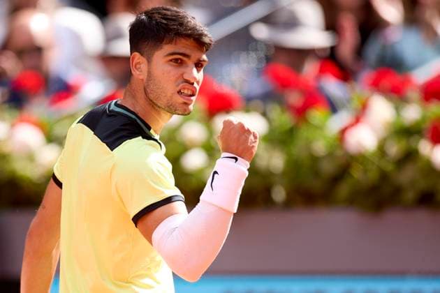 Sport Bilder des Tages Mutua Madrid Open - Day Seven Carlos Alcaraz of Spain reacts after winning the match against Thiago Seyboth Wild of Brazil during day seven of the Mutua Madrid Open 2024 at Caja Magica on April 28, 2024, in Madrid, Spain. Madrid Caja Magica Madrid Spain RL_MMO24_00592 Copyright: xRicardoxLarreinax