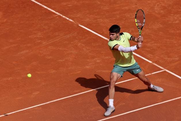 Carlos Alcaraz of Spain in action Mutua Madrid Open, Day 7, Tennis, La Caja Magica, Madrid, Spain - 28 Apr 2024  Copyright: xEllaxLing Shutterstockx 14447603bw