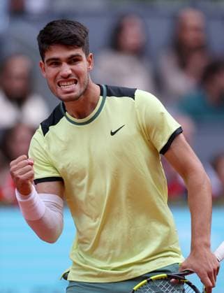 Carlos Alcaraz of Spain celebrates Mutua Madrid Open, Day 7, Tennis, La Caja Magica, Madrid, Spain - 28 Apr 2024  Copyright: xEllaxLing Shutterstockx 14447603cj