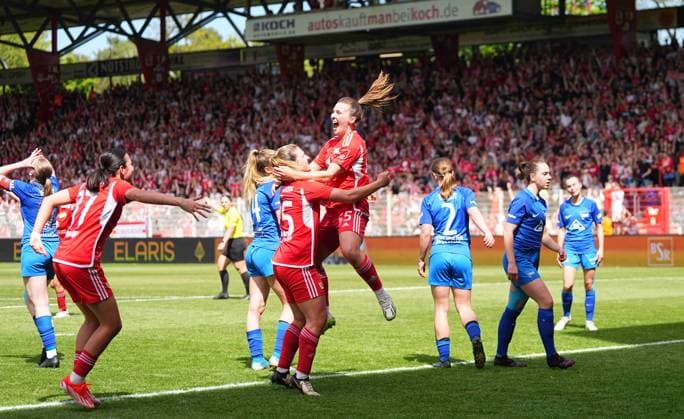 Dina Orschmann Union Berlin celebrates after scoring the teams fifth goal, Regionalliga Nordost Frauen, Union Berlin vs Hertha Berlin, Stadion An der Alten Försterei on April 28, 2024 in Berlin, Germany Photo by Ulrik Pedersen DeFodi Images Dina Orschmann Union Berlin celebrates the teams fifth goal, Regionalliga Nordost Frauen, Union Berlin vs Hertha Berlin, Stadion An der Alten Försterei on April 28, 2024 in Berlin, Germany Photo by Ulrik Pedersen DeFodi Images DFB DFL REGULATIONS PROHIBIT ANY USE OF PHOTOGRAPHS AS IMAGE SEQUENCES AND OR QUASI VIDEO Defodi 659 133602 01000741 Defodi-659 DFB DFL REGULATIONS PROHIBIT ANY USE OF PHOTOGRAPHS AS IMAGE SEQUENCES AND OR QUASI-VIDEO.