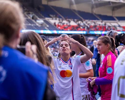 Paris, France Amel Majri (7 Olympique Lyonnais) celebrate their qualification to the finale during the UEFA Womens Champions League semi-final game between Paris Saint-Germain and Olympique Lyonnais at Parc des Princes in Paris, France. (Pauline FIGUET SPP) Copyright: xPaulinexFIGUETx xSPPx spp-en-PaFiSp-PF_PSGvOL806