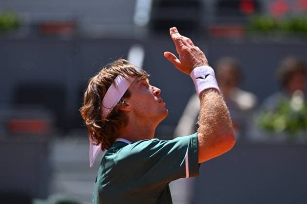 Mutua Madrid Open Andrey Rublev (RUS) during his second round match at the Mutua Madrid Open in Madrid, Spain, on April, 28, 2024. Photo by Corinne Dubreuil ABACAPRESS.COM Madrid Spain  Copyright: xDubreuilxCorinne ABACAx