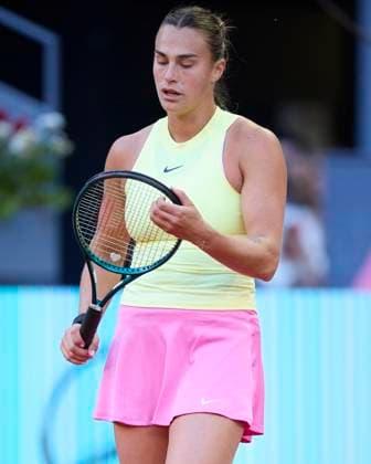 Mutua Madrid Open - Day Seven Aryna Sabalenka adjust the racket during day seven of the Mutua Madrid Open 2024 at Caja Magica on April 28, 2024, in Madrid, Spain. Madrid Caja Magica Madrid Spain RL_MMO24_00642 Copyright: xRicardoxLarreinax